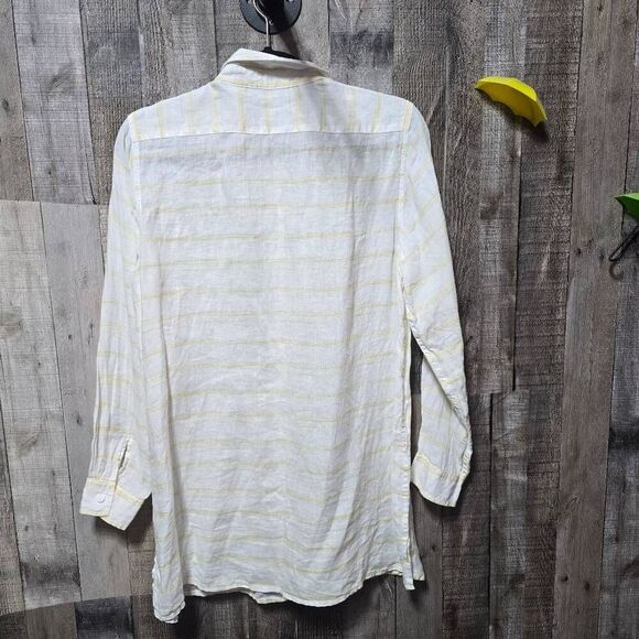 Garnet Hill White and Yellow Stripe Tunic Mini Shirt Dress MP - Picture 2 of 4